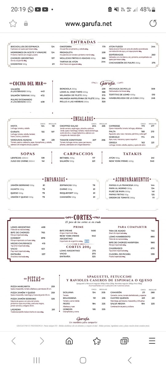 Restaurante Argentino Garufa Menu - Image 2